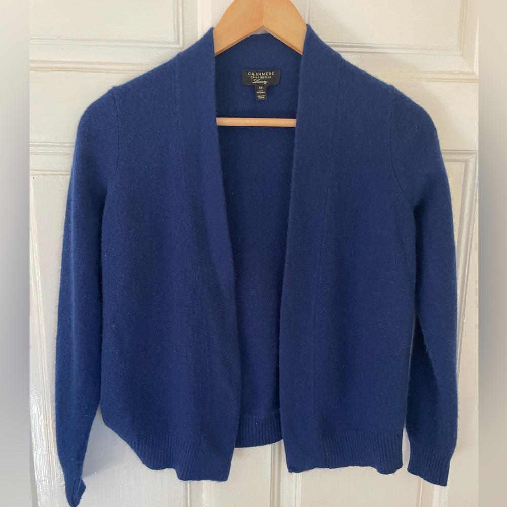 Charter Club cashmere French blue shawl collar cardigan, XS